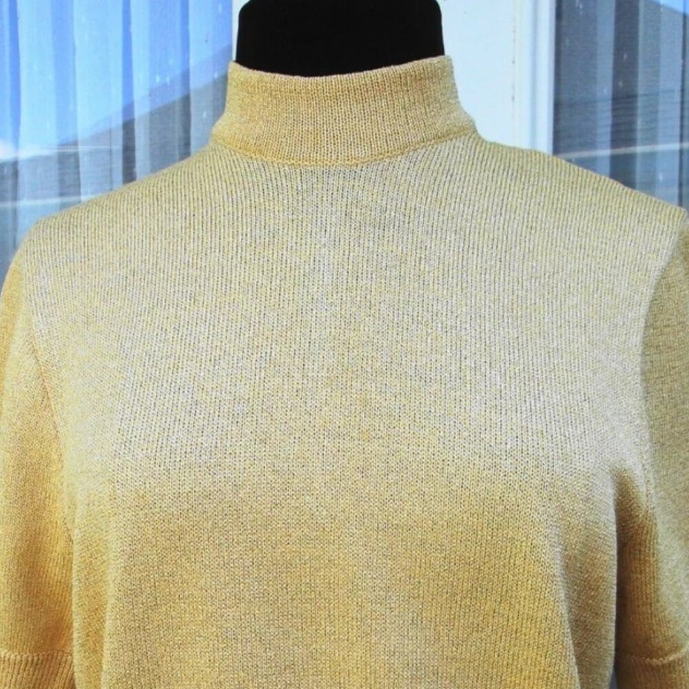 St. John Metallic Gold Mock Neck Sweater L